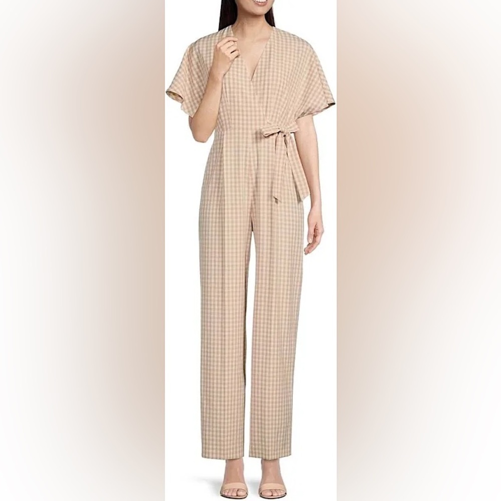 Alex Marie Beige Plaid Jumpsuit